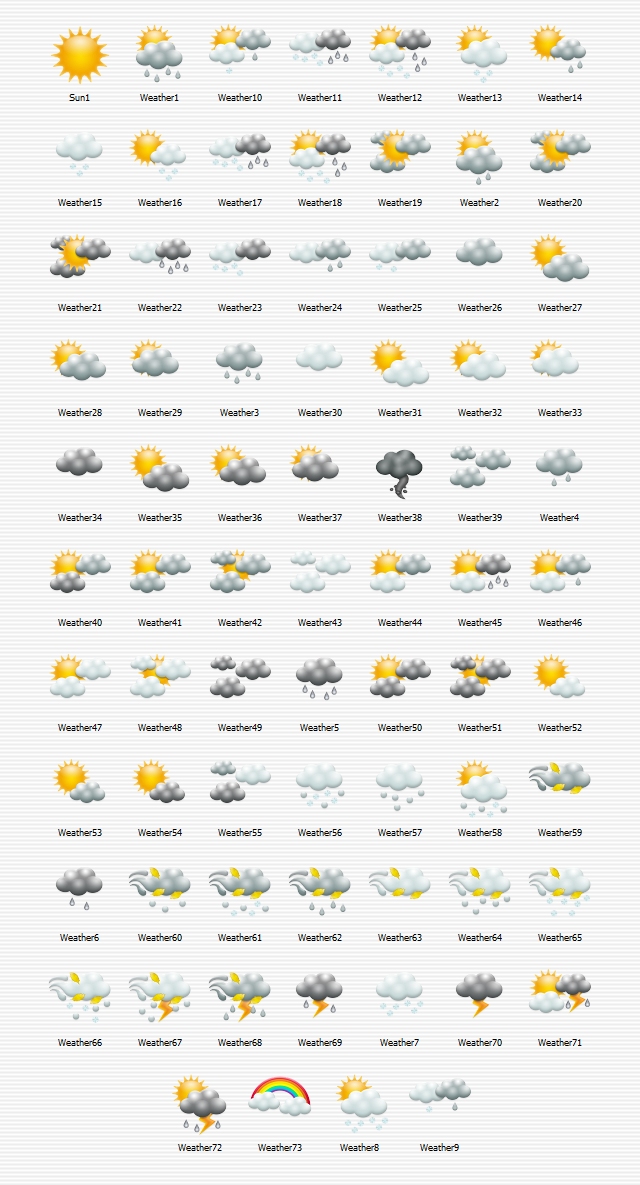 weather icons. 74 Weather Icons: